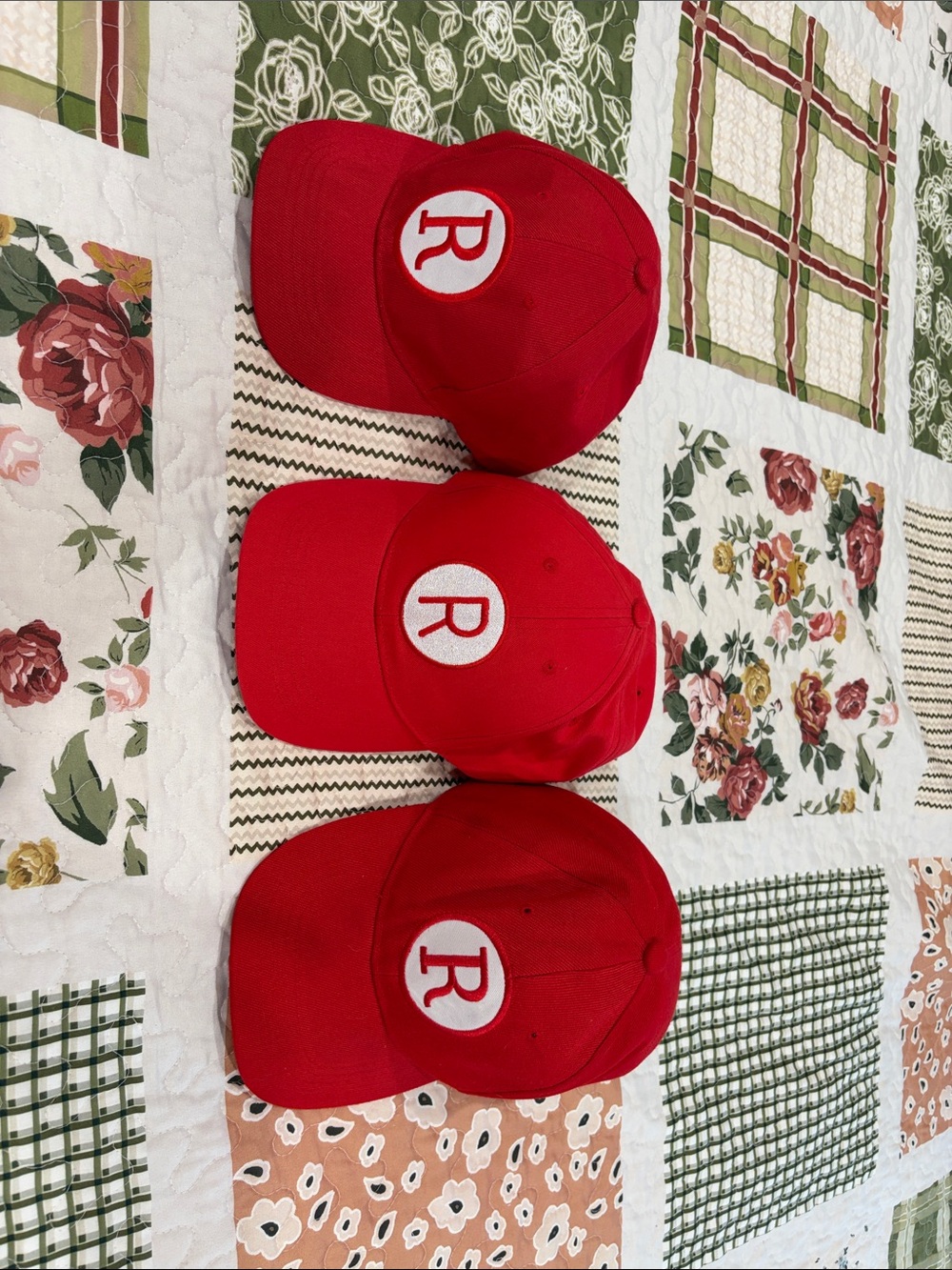 Red Baseball Caps with 'R' Logo - Rockford peaches, a league of their own